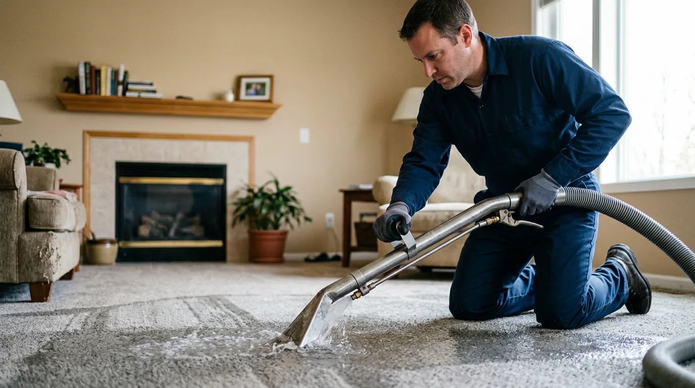 Water damage restoration technician working near Racine, WI